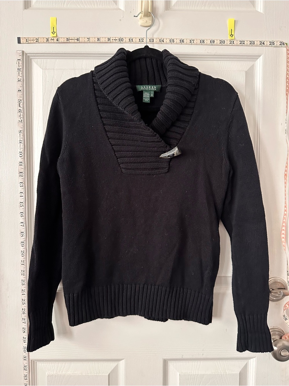 Ralph Lauren Black Shawl Collar Toggle Sweater